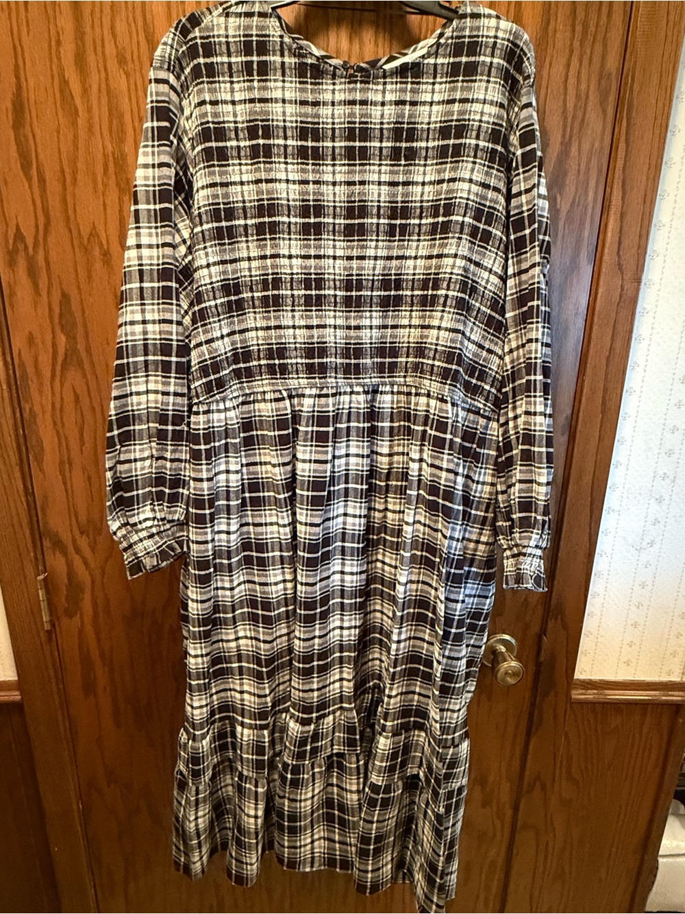 Plaid Long Sleeve Maxi Dress in Black and White